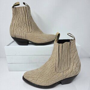 Botas Jaca Mens Suede Cowboy Boots Size 6 Beige Short Leather Western Coastal
